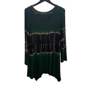 The Pyramid Collection Women's Size M Top Teal Black Tie‎ Dye Handkerchief Hem